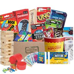 an assortment of toys and games for children