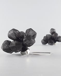 "Black Satetemtn Earrings, Funky Chunky Fabric Earrings, Unique Large Earrings, Avant-Garde Bohemian Jewelry, Gorgeous fashion accessory gift for your mother, sister, aunt, daughter or yourself! \"Hexagon black organza earrings\" These black statement earrings are made of shimmering fabric and exotic wild shapes. They hang beautifully from the ear and have a gorgeous movement. These dramatic avant-garde earrings are made of soft, lightweight organza fabric. I use a special technique to help me f Unique Black Earrings For Evening, Unique Adjustable Earrings For Party, Handmade Silver Cluster Earrings For Party, Unique Wrap Drop Earrings For Party, Handmade Cluster Earrings For Party, Unique Hoop Earrings For Party, Organza Earrings, Wild Shape, Black Statement Earrings