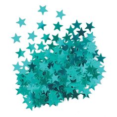 green star shaped confetti against a white background