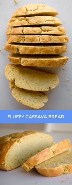 this is an image of a loaf of fluffy cassava bread that has been sliced into slices