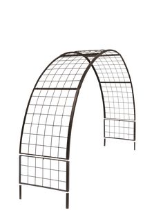 an arch made out of metal with grids on the sides and one side open