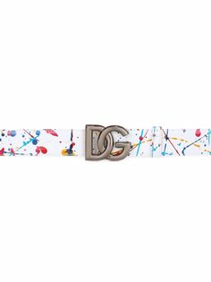 Dolce & Gabbana abstract-print Buckle Belt - Farfetch Designer Silver Belt With Buckle Closure, Designer White Leather Belts, Dg Logo, Buckle Belt, Hole Punch, Abstract Print, Abstract Pattern, Belt Buckles, Calf Leather