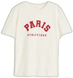 H&m White Graphic Print Tops, H&m Crew Neck T-shirt With Letter Print, H&m Short Sleeve Letter Print T-shirt, H&m Letter Print T-shirt For Summer, Sporty H&m Crew Neck Tops, H&m Sporty Crew Neck Tops, H&m Letter Print Crew Neck T-shirt, H&m Summer Letter Print T-shirt, Trendy H&m Tops With Letter Print