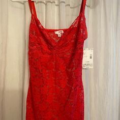 Brand New Juniors Lace Cami. Size: Xl Color: Red Red Fitted Camisole Sleepwear, Red Camisole With Built-in Bra For Night Out, Fitted Red Camisole With Lace Trim, Red Fitted Lace Camisole, Fitted Lace Red Camisole, Red Fitted Lace Sleepwear, Red Lace Trim Camisole, Red V-neck Camisole For Sleep, Lace Cami