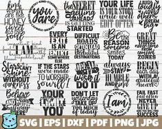 the svg dxf epsp inspirational bundle is shown in black and white