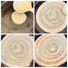 the process of making an omelet in a skillet with eggs and flour