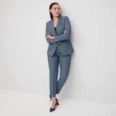 Freshen things up with the Women’s Light Blue Suit Jacket. Steely blue-gray made light and airy, this is the light blue blazer women’s wardrobes have been waiting for. With a notch lapel, tapered cut, pockets, and more, this light blue suit jacket has women’s iconic tailored look–plus, signature stretch fabric keeps comfort key. For soft spring and summer styles and icier fall and winter looks alike, for both wedding wear and office style, this is the ideal light blue women’s suit blazer. Light Blue Suit Jacket, Blue Blazer Women, Light Blue Blazer, Blue Suit Jacket, Light Blue Suit, How To Make Light, Blue Suit, Office Fashion, Blazers For Women