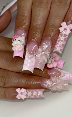 Kitty Nails, The Audacity, Nail Design Inspiration, Hello Kitty Nails, Kawaii Nails, Dope Nails, Perfect Nails, White Nails, Beauty Nails