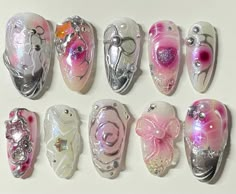 Decora Nails, Harajuku Nails, Pretty Nail Colors, Press Ons, Kawaii Nails, Star Nails, Manicure Y Pedicure