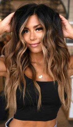 dark chocolate with cappuccino highlights, lightened brunette, fall hair color trends 2021 Long Brown Hair, Hair Color And Cut