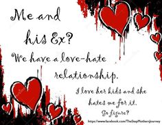 some red hearts on a black and white background with the words, me and his ex?