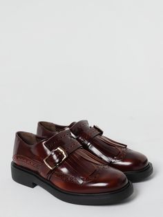 Oxford Shoes TOD'S Woman color Leather Brown Patent Leather Round Toe Shoes, Brown Patent Leather Dress Shoes With Round Toe, Brown Patent Leather Slip-on Shoes, Brown Patent Leather Loafers With Round Toe, Leather Flat Lace-up Shoes With Brogue Detailing, Shoes For Woman, Tods Shoes, Leather Oxford Shoes, Women Oxford Shoes