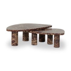 two tables with marble bases on each side