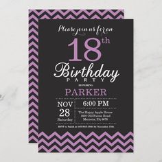 a pink and black birthday party card with the words surprise 90th birthday party on it