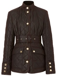 Burberry Belted Quilted Jacket - Farfetch Burberry Jacket Women, Burberry Quilted Jacket, Cotton Jackets Women, Waxed Cotton Jacket, Burberry Coat, Burberry Trench Coat, Classic Trench Coat, Burberry Jacket, Burberry Belt