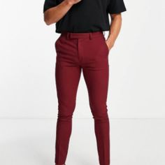 Brand New Asos Red Pant. Slightly Lighter Than The Stock Photos From Asos Website. They Are The Color In The Actual Photos And Video! Red Dress Pants, Red Pants, Dress Pant, Dress Pants, Red Dress, Mens Pants, Asos, Man Shop, Stock Photos