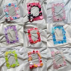 six different frames made out of plastic beads