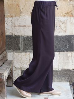 Full length Elasticized drawstring waist Wide leg flared cut Item Code: wP0393 Model is 168cm (5 feet 6 inches) and wearing size M Elegant Full-length Purple Bottoms, Elegant Full Length Purple Bottoms, Solid Flare Bottoms With Elastic Waistband, Purple Full-length Bottoms With Elastic Waistband, Purple Full-length Pants With Elastic Waistband, Purple Wide Leg Pants With Elastic Waistband, Purple Shadow, Satin Trousers, Extra Fabric