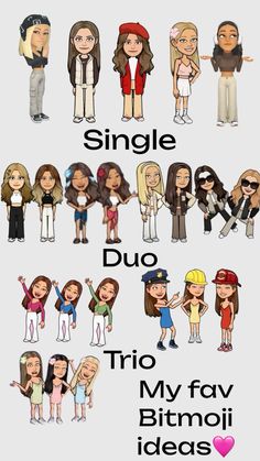 many different types of cartoon characters with the words single, duo and my fav