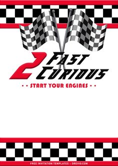 two checkered flags flying in the air on top of a white and red background