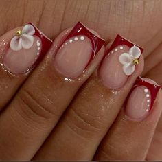 #nails #naildesign #acrylicnaildesigns #acrylic #vintage #girly #feminine #girlhood Short Red French Nails, Hard Nails, Spring Nail Designs, Brighter Days, Girly Acrylic Nails, French Tip Acrylic Nails, Short Square Acrylic Nails, Unique Acrylic Nails, Bling Acrylic Nails