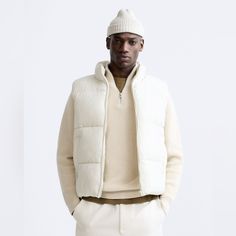 Nwt Zara Man Puffer Vest Jacket Size S Small Puffer Vest Jacket, Zara Man, Zara Jackets, Puffer Vest, Cream White, Vest Jacket, Mens Jackets, Puffer, Jackets & Coats