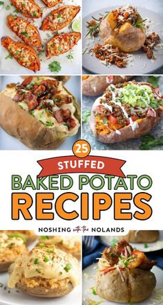 baked potato recipe collage with text overlay that reads 25 stuffed baked potato recipes