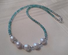 Translucent blue apatite round beaded necklace with white ringed baroque freshwater pearls accented with round silver beads. Jewelry Making Necklace, Beads Bracelet Design, Jewelry Making Project, Handmade Wire Jewelry, Handmade Jewelry Diy, Blue Apatite, Beaded Accessories, Bracelet Crafts, Bead Jewellery