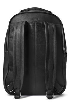 This leather backpack with padded shoulder straps and an organized cotton-lined interior is perfect for the office, gym and the weekend. Two-way top-zip closure Top carry handle; adjustable, padded shoulder straps Exterior zip pockets Interior zip and slip pockets; padded laptop sleeve fits most 15" laptops Cotton lining Leather Imported Classic Leather Trimmed Standard Backpack, Classic Leather-trimmed Standard Backpack, Classic Leather Trim Standard Backpack, Classic Leather Trim Backpack, Leather Standard Backpack Luggage, Casual Business Backpack With Leather Backing, Casual Business Backpack With Leather Detailing, Casual Everyday Leather Luggage, Classic Backpack With Leather Trim