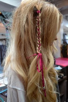 Ribbons In Hair Braid, Short Bleached Hair, Braid Clips, Beltane, Side Braid, Braided Hair, Hair Wraps, Body Wave Hair