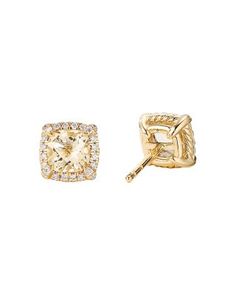 David Yurman Petite Chatelaine Pave Bezel Stud Earrings in 18K Yellow Gold with Champagne Citrine Formal Yellow Gold Halo Earrings, Citrine Jewelry, Chatelaine, Jewelry Companies, Champagne Gold, American Jewelry, Sparkle Diamonds, David Yurman, Pave Diamonds