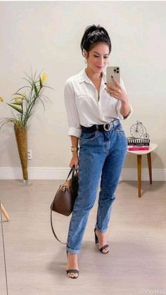 Outfits Con Jeans, Western Wear Outfits, Outfit Mujer, Elegante Casual, Casual Chic Outfit, Casual Work Outfits, Looks Chic, Work Outfits Women