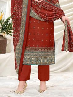 Woolen Pashmina Printed Unstitched Winter Suit Set Dress Material Red Winter Suits, Winter Suit, Suit Set, Dress Material, Brands Outlet, Dress Materials, Set Dress, Dress Outfits, Print Design