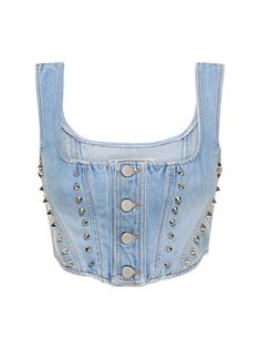 Studded denim crop corset - Alessandra Rich - Women | Luisaviaroma Denim Bustier Top, Embellished Crop Top, Denim Bustier, Rich Clothes, Denim Crop Top, Studded Denim, Alessandra Rich, Rich Women, Cropped Tops