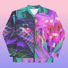 "Late Date on Cyber Street" Retro Pixel Art Bomber Jacket 🌃🌌 Elevate your wardrobe with the vibrant "Late Date on Cyber Street" Bomber Jacket, perfect for rave parties, urban streetwear, and vaporwave enthusiasts. This jacket combines retro pixel art with futuristic flair, creating a unique and eye-catching piece that's ideal for any festival or casual outing. Product Highlights: Mesmerizing Design: "Late Date on Cyber Street" captures the evocative scene of a rainy night where a lone car awai Rave Long Sleeve Outerwear For Fall, Fall Rave Outerwear With Long Sleeves, Fall Rave Long Sleeve Outerwear, Funky Fall Streetwear Outerwear, Graphic Print Outerwear For Fall Festival, Fall Festival Outerwear With Graphic Print, Multicolor Graphic Print Outerwear For Streetwear, Spring Urban Track Jacket With Graphic Print, Graphic Print Long Sleeve Outerwear For Festival