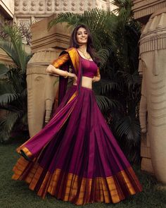 Silk Half Saree, Orang India, Sari Lehenga, Blouse Lehenga, Pengantin India, Lehenga Saree Design, Half Saree Lehenga, Yellow Lehenga, Indian Outfits Lehenga