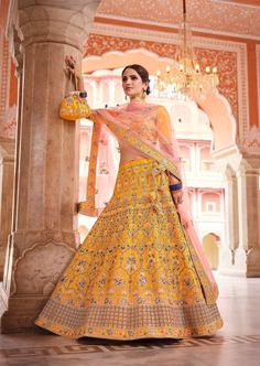 Multi Colour Lehenga, Crepe Lehenga, Stone Work Blouse, Wedding Lehenga Choli, Peach Blouse