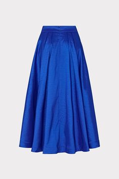 Cut from a bright blue, luxurious and crisp taffeta fabric, this voluminously full skirt falls to a modest, midi length. It has two side pockets and a zipper in the back to close. For the full look, pair it with its coordinated Laney Bow Crop Top. Bow Crop Tops, Taffeta Fabric, Maxi Dress Cocktail, Cocktail Evening Dresses, Full Look, Fall Skirts, Denim Coat Jacket, Swimsuit Cover Ups, Denim Coat