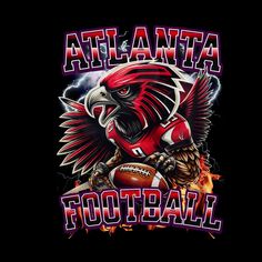 the atlanta football logo with an eagle on it's chest and flames in the background