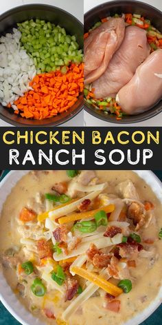 This Chicken Bacon Ranch Soup is the perfect low carb comfort food! Enjoy a bowl of this cheesy chicken soup for about 5 net carbs! Chicken Bacon Ranch Soup, Cheesy Chicken Soup, Ranch Soup, Keto Chicken Soup, Soup Chicken, Creamy Chicken Soup, Bacon Soup