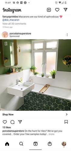 the instagram page shows an image of a bathroom