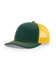 • Richardson 112 Trucker Cap • Adult, One Size Fits All • Adjustable Plastic Snap • 35% Cotton / 65% Polyester Snapback Cap, Contrast Stitch, Snapback Hat, Trucker Hats, Trucker Cap, Snapback Hats, Green Yellow, Green And Gold, Everyday Fashion