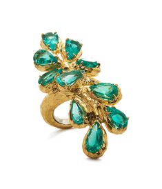 Faceted, pear-shaped emeralds and 18K gold Emerald Style, Branch Ring, David Webb, Gold Cocktail Ring, Bold Jewelry, Gold Cocktail, Ring Emerald, Big Rings, Discount Jewelry