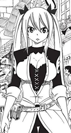 an anime character in black and white with long blonde hair, wearing a cosplay outfit