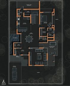 the floor plan for a house with two levels and three rooms, all in different colors