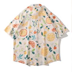 Harajuku Lemon Floral Print Preppy Loose Shirt Features：  Product ID:SS0026 Material:Polyester Season:Summer Color:Apricot  Size Chat： Spring Collared Printed T-shirt, Orange Cotton Summer Shirt, Summer Orange Cotton Shirt, Casual Collared Patterned Tops, Casual Summer Blouse With Graphic Print, Casual Orange Shirt For Summer, Summer Casual Blouse With Graphic Print, Summer Long Sleeve Printed Shirt, Orange Cotton Blouse For Summer