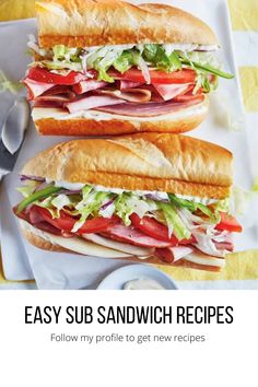 Easy sub sandwich recipes Mr Submarine Sandwich, Hogie Subs Recipes, Submarine Sandwich Recipes, Hoagie Sandwiches Recipes, Homemade Sub Sandwiches, Sub Sandwich Recipes, American Sandwich Recipes, Cold Cut Sandwiches, Baguette Recipes