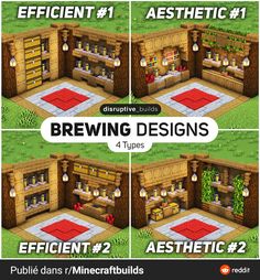 four different views of a building with the words, brewing designs 4 types and their instructions