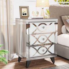 Mirrored Nightstand with 3 Drawers, Modern Bedside Table for Bedroom Tribesigns Modern Bed Side Table, 3 Drawer Storage, Table For Bedroom, Modern Bedside, Modern Bedside Table, Mirrored Nightstand, Night Stands, Drawer Storage, Bedroom Night Stands