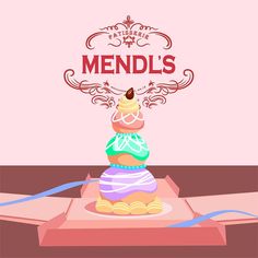 there is a box that has a cupcake on it and the words mendls above it